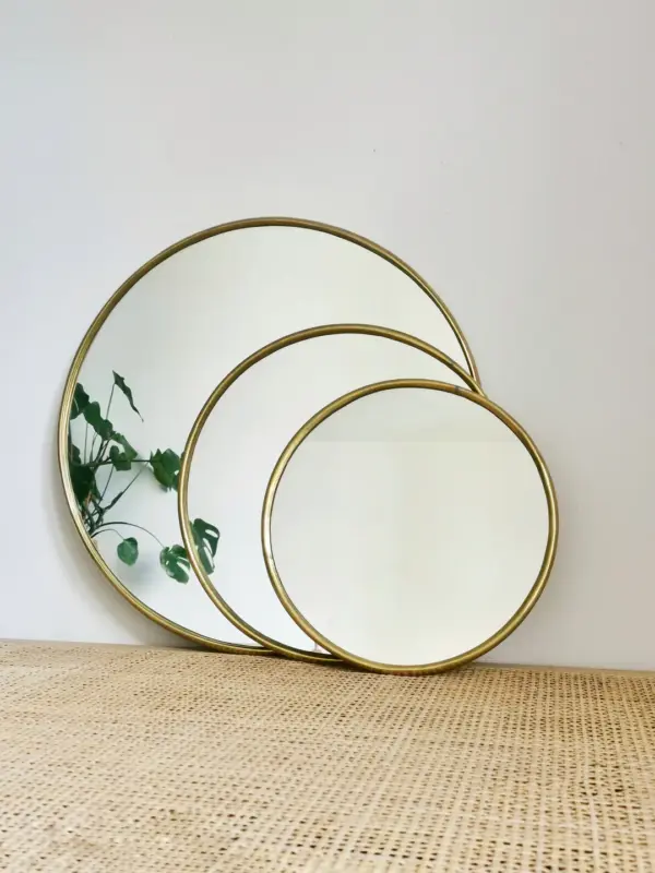 Round Mirror with Golden Brass Frame – Handmade Moroccan Wall Mirror