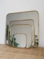 Square Mirror with Golden Brass Frame – Handmade Moroccan Wall Mirror