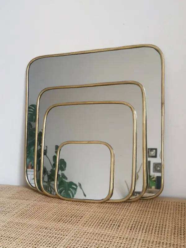 Square Mirror with Golden Brass Frame – Handmade Moroccan Wall Mirror