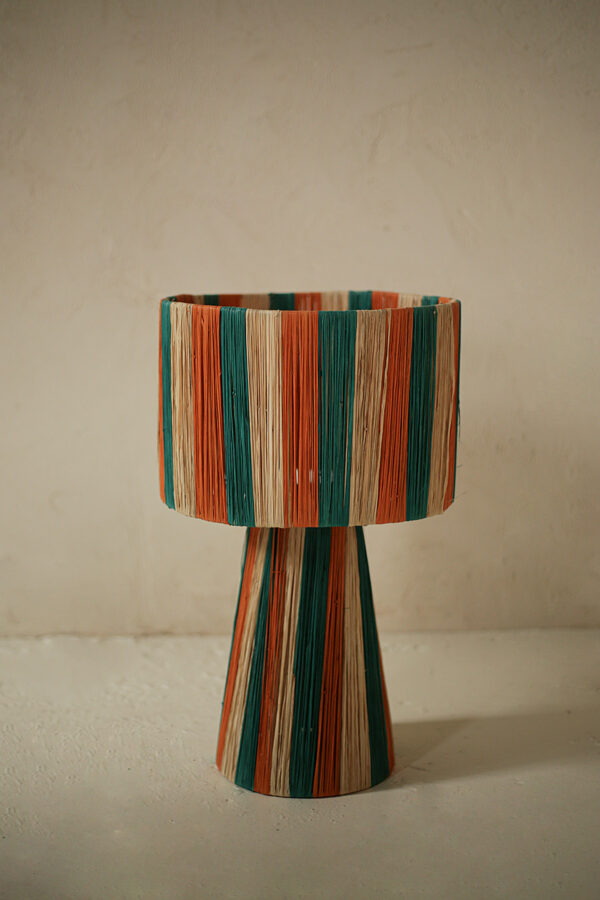 Natural Raffia Table Lamp – Handmade Moroccan Lamp, Tan & Black
