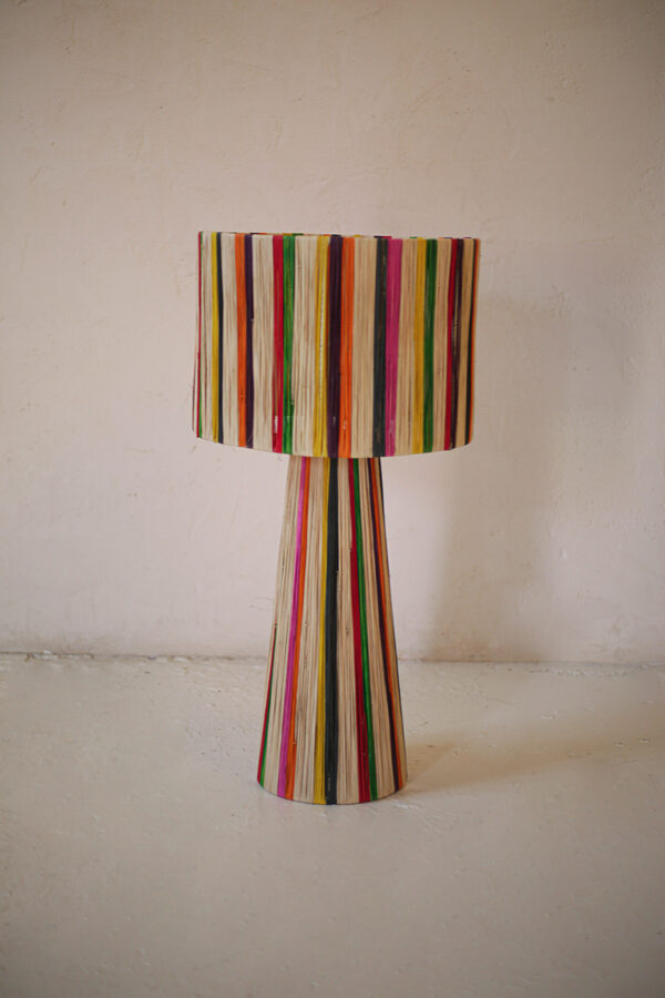 Large Colored Raffia Table Lamp – Handmade Moroccan Lamp, 40cm x 40cm x 80cm